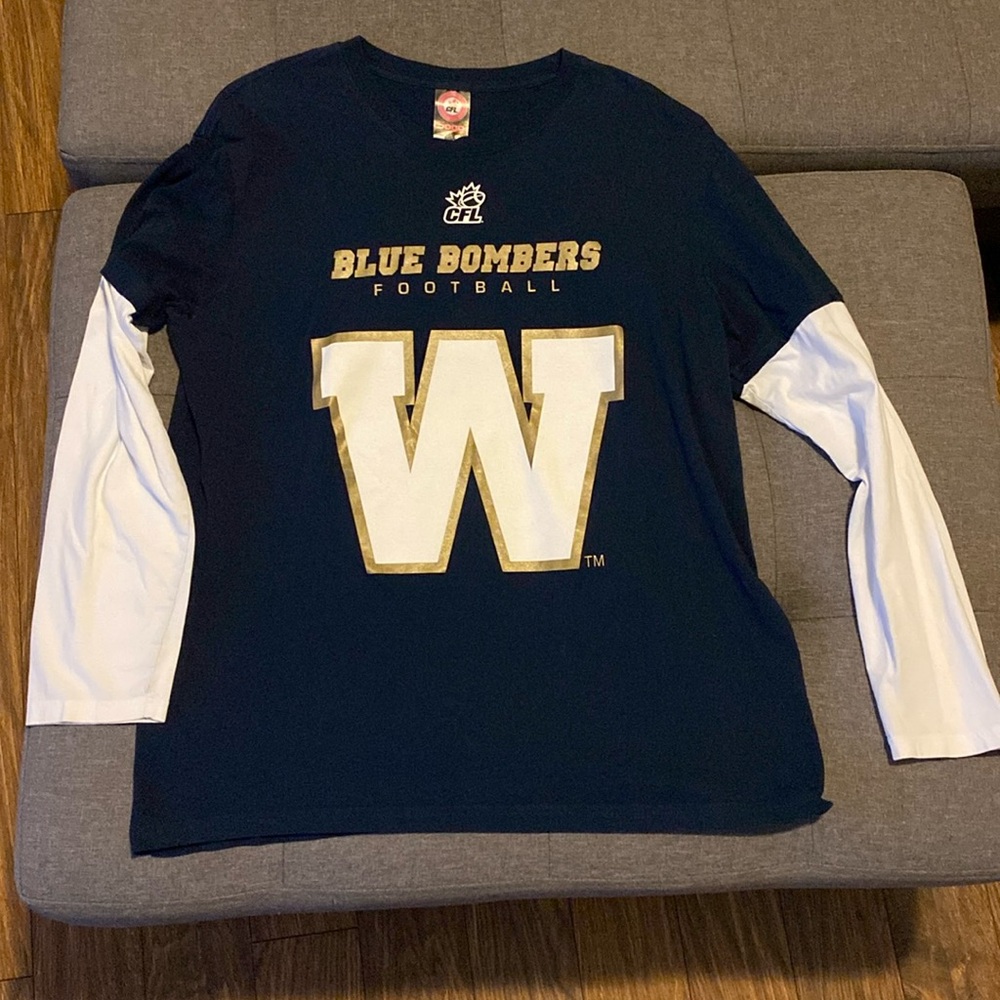Winnipeg Blue Bombers Tee CFL Long Sleeve T-Shirt Men’s Large Canadian Football